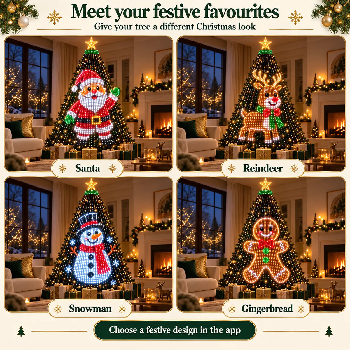 Designs: Santa, reindeer, snowman and gingerbread
