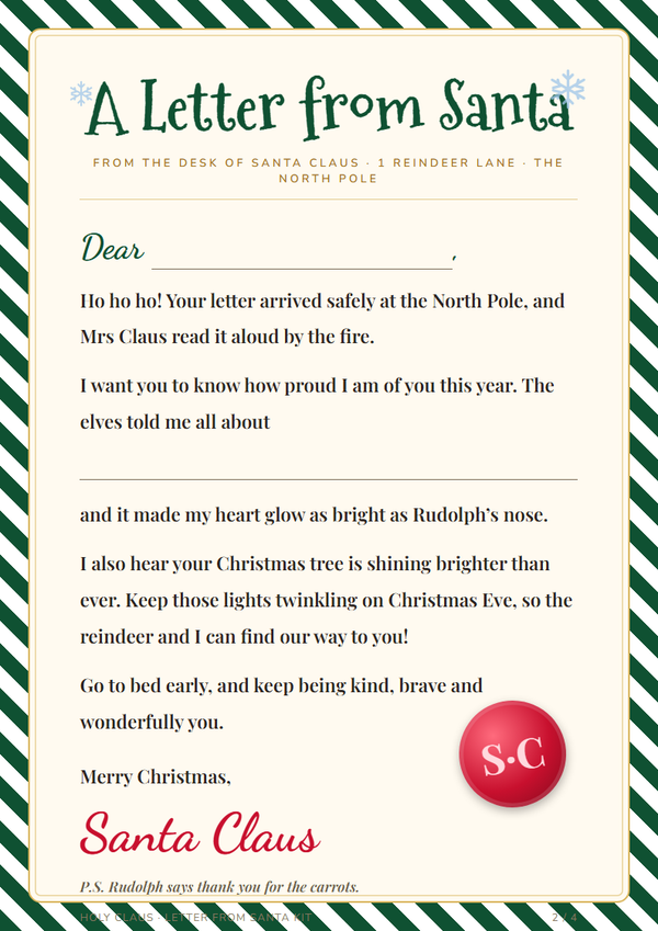 A Letter from Santa printable reply