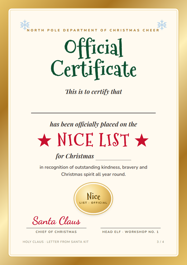 Official Nice List certificate