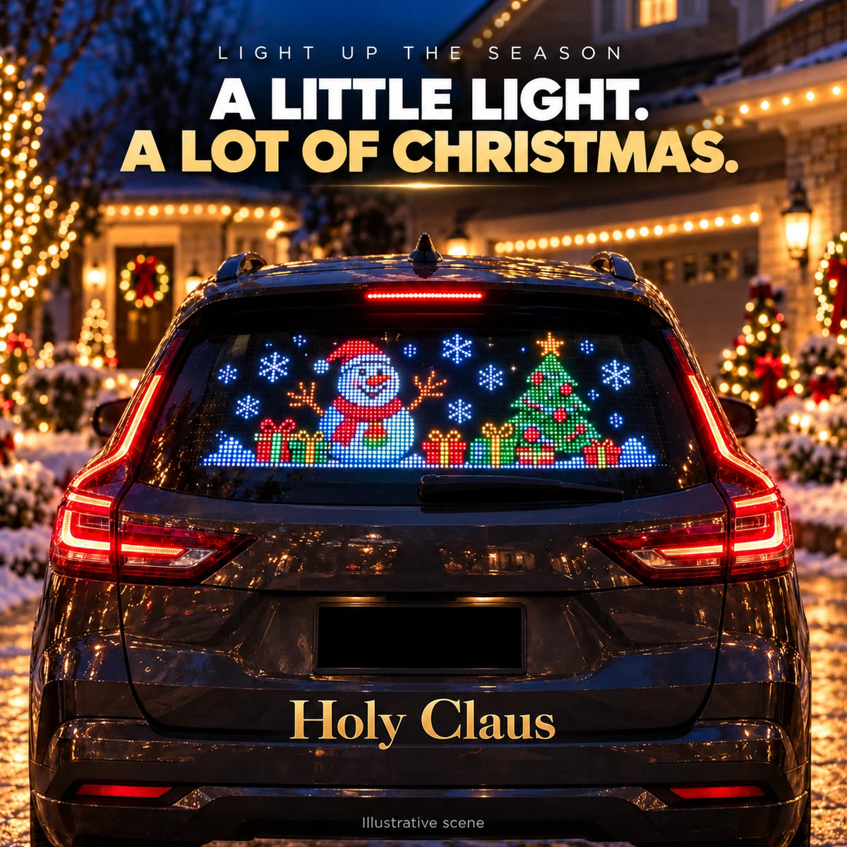 Holy Car LED display on a car rear window