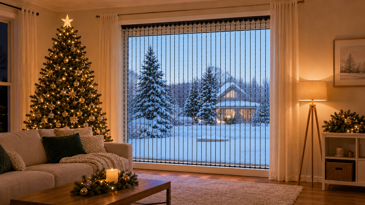 The same living room with the Holy Leds light curtain switched off on the window
